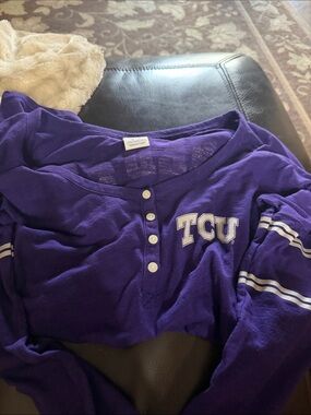 PINK Victoria's Secret Purple TCU Long Sleeve Henley Tee